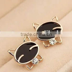 Kitty Cat Earrings Black Cat Stud Earrings Crystal Cat Earrings thumbnail-1