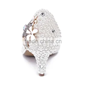 Pearl Beaded Pointed Toe Low Heels Diamond&flower Embelished Oem Designer Heels Women Wedding Dress Shoes thumbnail-6