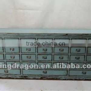 Chinese Antique Furniture Pine Wood Blue 31 Drawer Cabinet thumbnail-1