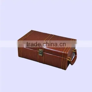 Wholesale Handmade 2 Bottles With Tools And Lock Leather Wine Gift Boxes thumbnail-2