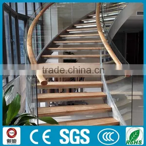 Office Building Commercial Wood Staircase Stainless Steel Framed thumbnail-3