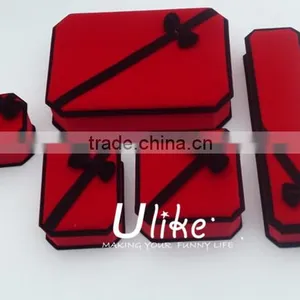 Beautiful Velvet Red Jewelry Ring Gift Box With Bowknot Ring Jewelry Box Velvet Double Ring Box Wedding Items thumbnail-1