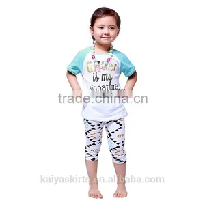 2016 Kaiya Summer Kids Girls Printed and Enbrodery Designs T-shirt and Pant thumbnail-1