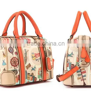 Fashion Pu Leather Women Bag Canvas Tote Bag With Colorful Pics Printing thumbnail-3