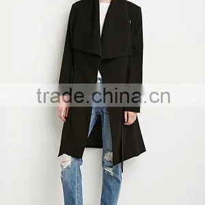 2015 New Apparel Fashion Designs Belted Shawl Collar Coats for Woman thumbnail-4