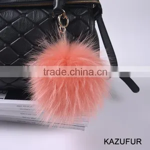 Dyed White Raccoon Fur Pompom Keychain/big Fur Pompoms Bag Charm for Girls KZ160076 thumbnail-1