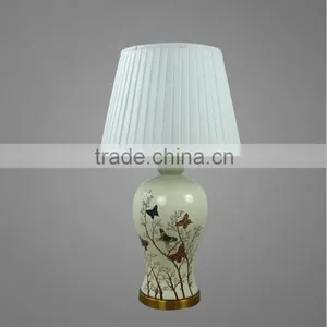 Nice Printing On Ceramic Body Metal Base In Antique Brass With Fabric Lampshade Decorative Table Lamp Study Table Lamp thumbnail-1