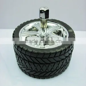 Stainless Steel Alloy Wheel Tyre Design Push Down Spinning Ashtray Ash Tray thumbnail-1