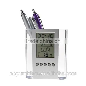 Plastic Table Clock PVC Penholder With Multifunction Display thumbnail-1
