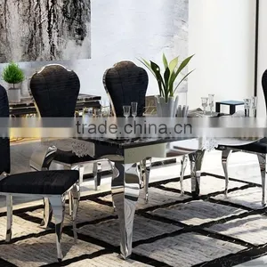 Wholesale Black Marble Dining Table With Mirror Silver Stainless Steel Legs thumbnail-6