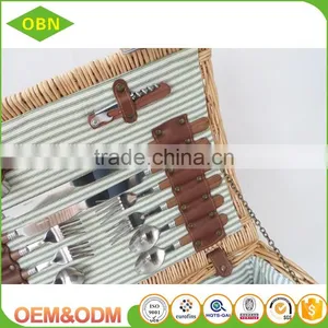2017 New Style Wicker Basket, Brown Picnic Basket Set With Belt for Four Person thumbnail-3