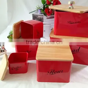 Metal Kitchen Storage Box, Tea Sugar Coffee Canister With Bamboo Lid thumbnail-2