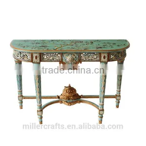 Blue Handpainted Antique Style Decorative Console Table,Bird and Flowers thumbnail-1
