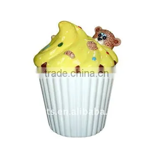 Ceramic Cupcake Cookie Jar With Bear thumbnail-1