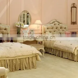 European Style Antique Finished Handmade Children Wooden Carved Girl Princess Twins - Bed Design With Gold Rim - BF07-70358 thumbnail-2