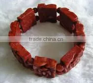 Wholesale 7" 15mm Chinese Traditional Dark Red Carved Natural Coral Bracelet thumbnail-1