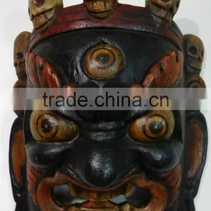 Hand Crafted Wooden Mask of Bhairab Mahakal Wall Hanging Made In Nepal thumbnail-1