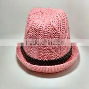 Autumn and Winter Warm Pink Twist Knitted Hat Hat Fla thumbnail-1