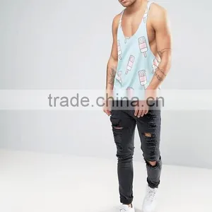 2017 High Quality New Design Summer Printed Custom Blue Sky Gym Wear Comfortable Cotton Polyester Casual Men's Sport Tank Tops thumbnail-4