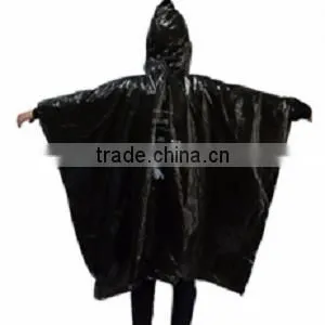 Logo Printed Black Disposable Raincoat Rain Poncho With Hood thumbnail-1
