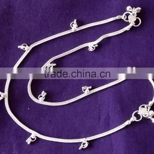 SILVER TONE Chain Payal ANKLETS Feet Bracelet PAIR thumbnail-1