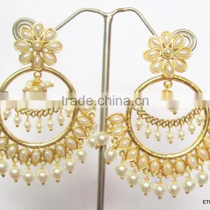CHAND BALI Dangler Gold Tone Dangler PEARL DROP EARRINGS thumbnail-2