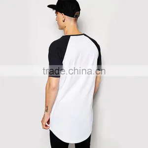 2015 Mens Longline t Shirt 100% Cotton Contrast Raglan Short Sleeve Super Longline t Shirt Men thumbnail-2