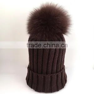 Myfur Top Quality Men Winter Wool Beanie Hat With Detachable Fox Fur Pom Pom thumbnail-1
