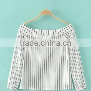 Runwaylover EY2357B New Style 2017 Ladies Fashion Off-Shoulder Stripe Blouse thumbnail-5