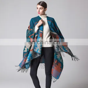 Cashmere Scarf Lengthened And Thickened Folk Style Travel Down Cape Cloak thumbnail-1