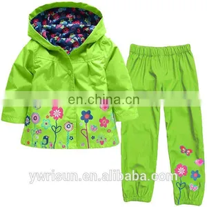 New Multiple Colors Bomber Raincoat Kids Custom Rain Coat Flower Wholesale Nylon Jacket With Blazer Pants thumbnail-6