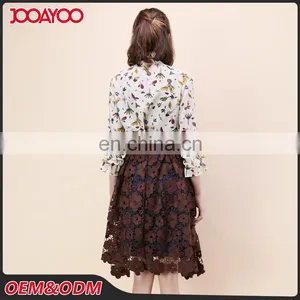 Women Latest Fashion Blouse Designs Flora Printed Long Sleeves Sheer Chiffon Blouse thumbnail-6