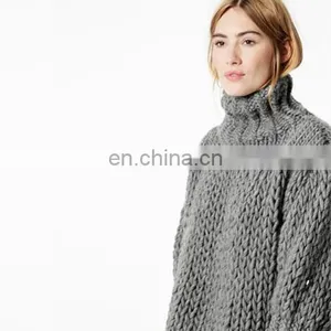 Women Woolen Handmade Kintted Pullover Oversized Chunky Turtleneck Sweater thumbnail-2