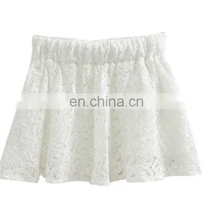Lady Fashion High Elasthan Waisbank White Lace Pleated Mini Skirt thumbnail-2