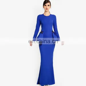 High Quality Islamic Clothing Custom Women Plain Blue Baju Kurung Dress thumbnail-1