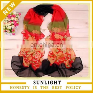 Ladies New Printed Silk Chiffon Scarf Wholesale thumbnail-1