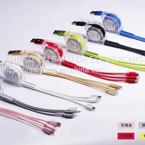 USB Cable LOGO Printed Stretch One Tow Three Data Cable Type-c Customized 2a Three-in-one Charging Cable Android Apple Universal Quick Charging Cable thumbnail-3
