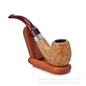 145mm Length Wooden Resin Short Tobacco Pipe With Yellow Flower Engraving Head for Smoking thumbnail-2