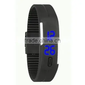 Black and White With Blue Led Mens Kids Adjustable Rubber Sports Watch Bracelet thumbnail-1
