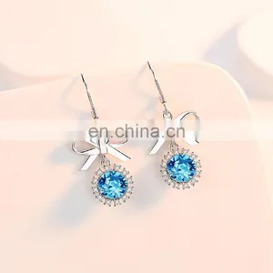 Sterling Silver S925 Shiny CZ Butterfly Earrings 925 Silver Crystal Bow Knot Stud Earrings For Women Girls Gift thumbnail-3