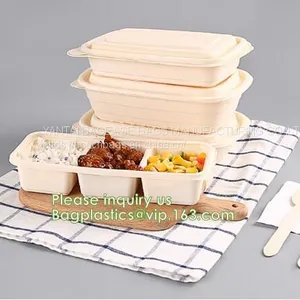 Sugarcane Pulp Lunch Disposable Box Bagasse Food Container Disposable Clamshell Lunch Box Bagease Pac thumbnail-5