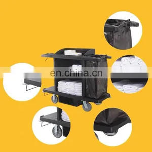 Hot Selling Super Quality Hotel Multifunctional Stainless Steel Housekeeping Cleaning Cart With Canvas Bag thumbnail-4