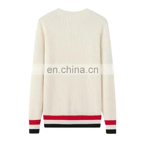 Latest Casual Design Solid Pattern 100% Pure Cashmere Crew Neck Rib Knitting Pullover Winter Sweater for Girls thumbnail-3