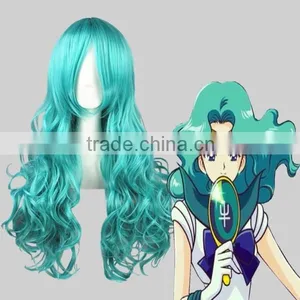 High Quality 65cm Medium Long Wave Sailor Moon Wig Kaiou Michiru Light Green Wig Cosplay Synthetic Anime Wig Cosplay Hair Wigs thumbnail-1