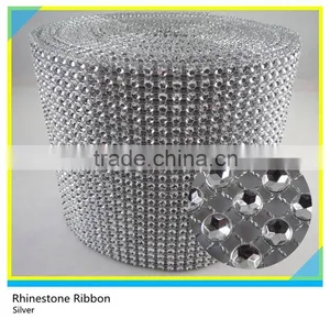 Plastic Crystal Rhinestone Roll Silver Plastic Mesh Trimming Ribbon Sew on 10 Yards 24 Rows thumbnail-1
