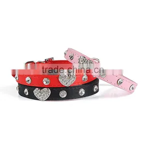 Wholesale Dog Chain Diamond Peach Heart pu Dog Collar thumbnail-1