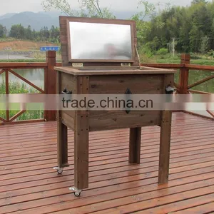 Outdoor Beer Wooden Ice Cooler Box With Wheels thumbnail-1