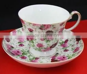 Hot Sale Moka Keurig Colour Bone China Coffee Cup and Saucer With Flower Design thumbnail-1