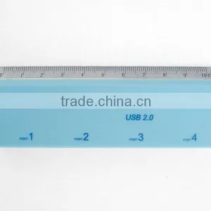 Blue Promotional Gift Slim 4 Port Usb 2.0 Hub With Ruler Function thumbnail-5