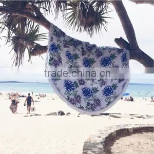 Wholesale Large Promotional Custom Printing Round Beach Towels / Printed Turkish Towel With Tassel Fringe for Europe Market thumbnail-1